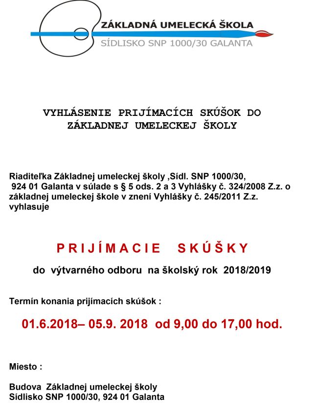 Prijímacie skúšky 2018