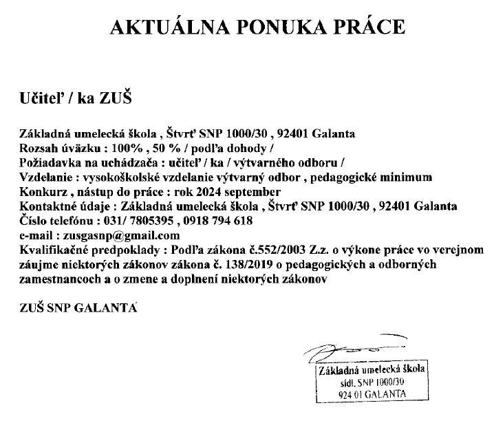 AKTUÁLNA PONUKA PRÁCE