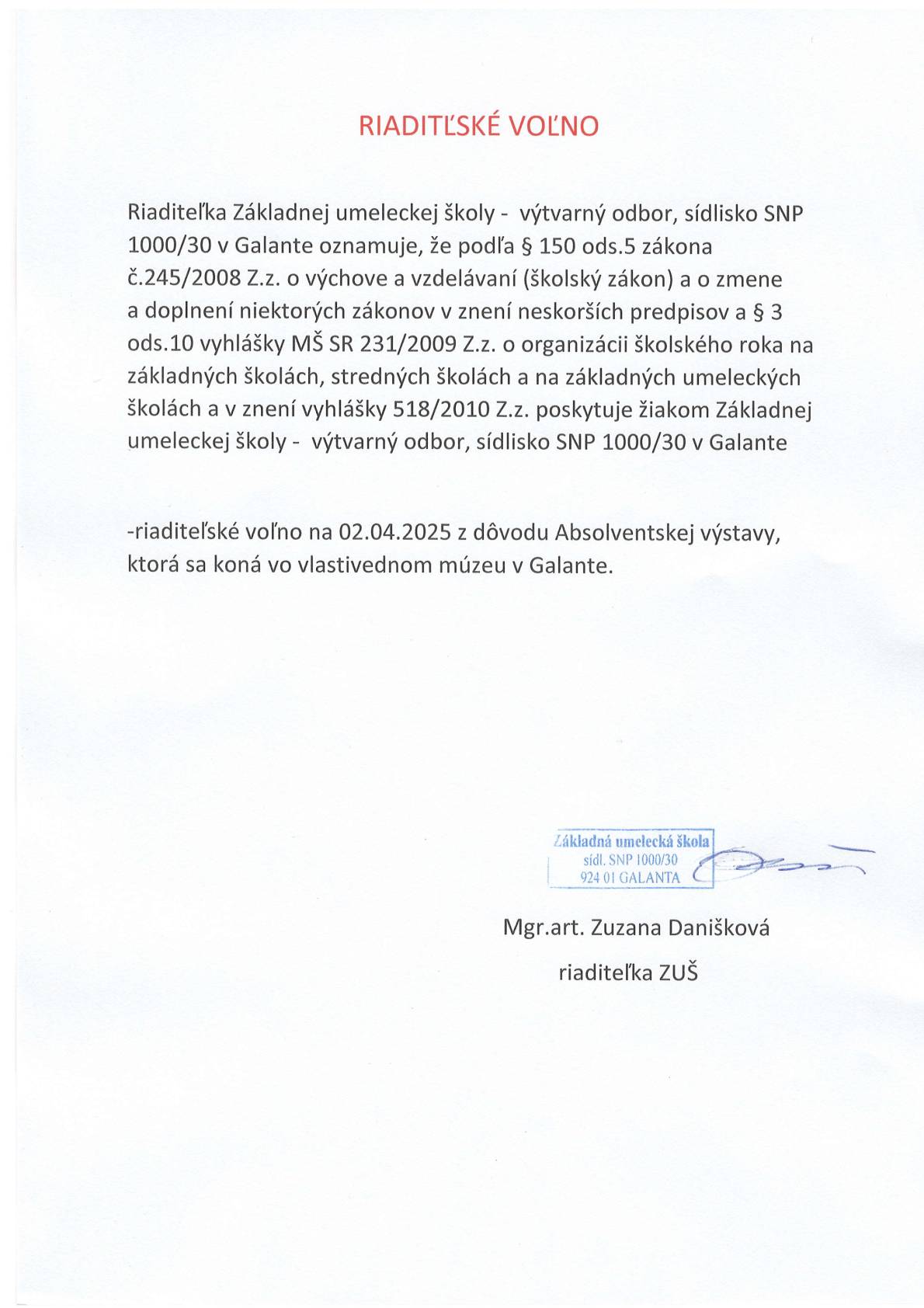 RIADITEĽSKÉ VOĽNO